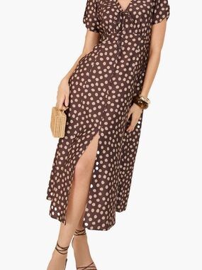 Polka Dot Midi Dress in Brown with Beige Dots